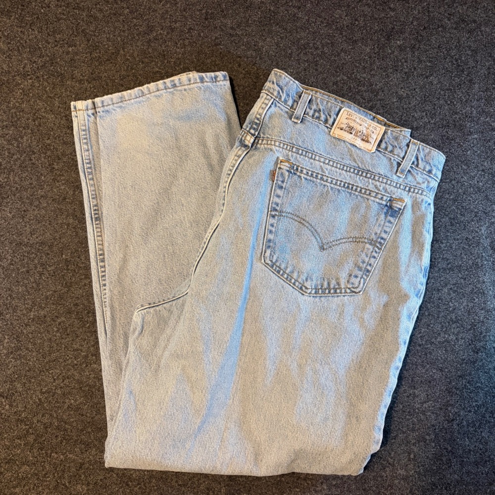 Vintage 1988 Levis 550 Orange Tab Jeans 46x32 Loose Fit Light Wash USA Denim